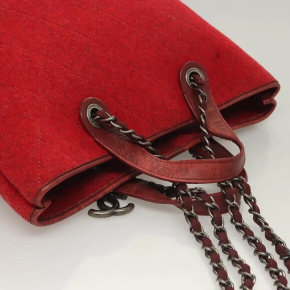 CHANEL Matelasse Chain Shoulder Bag Wool 2way Red CC - Picture 6 of 16